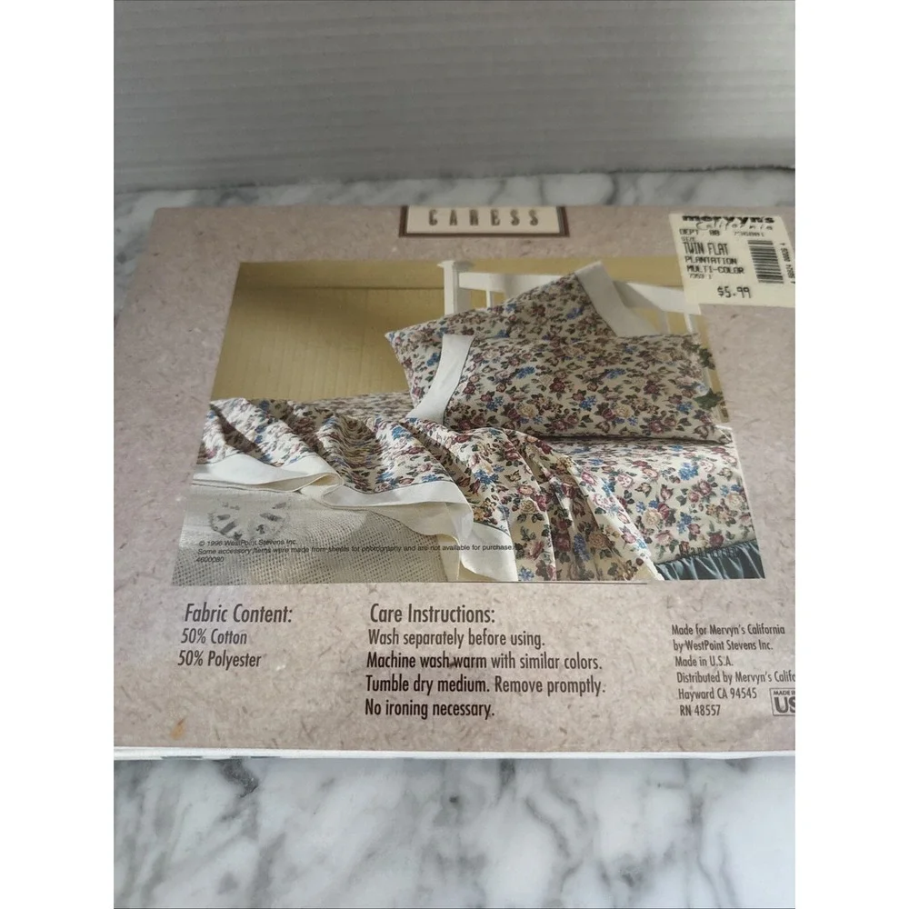 Vintage Caress Twin Flat Sheet Ashlee  Percale NEW USA 39 X 76 in